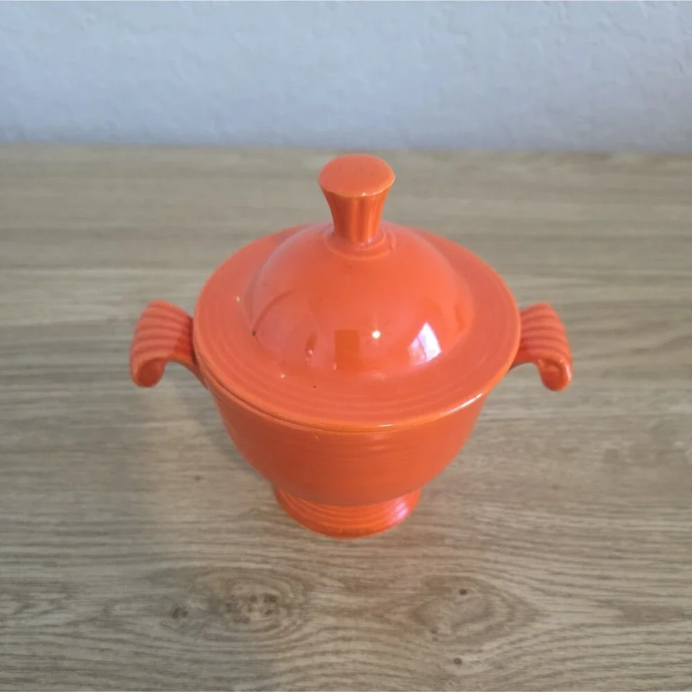 Vintage Fiesta Original Red Sugar Bowl with Woolworth's Sticker Homer Laughlin